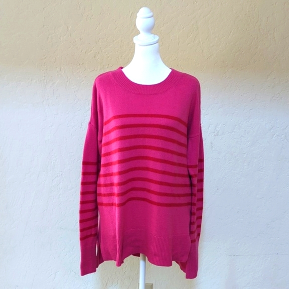 GAP Pink Stripe Crewneck Pullover Tunic Wool Sweater Size Medium - Picture 5 of 11